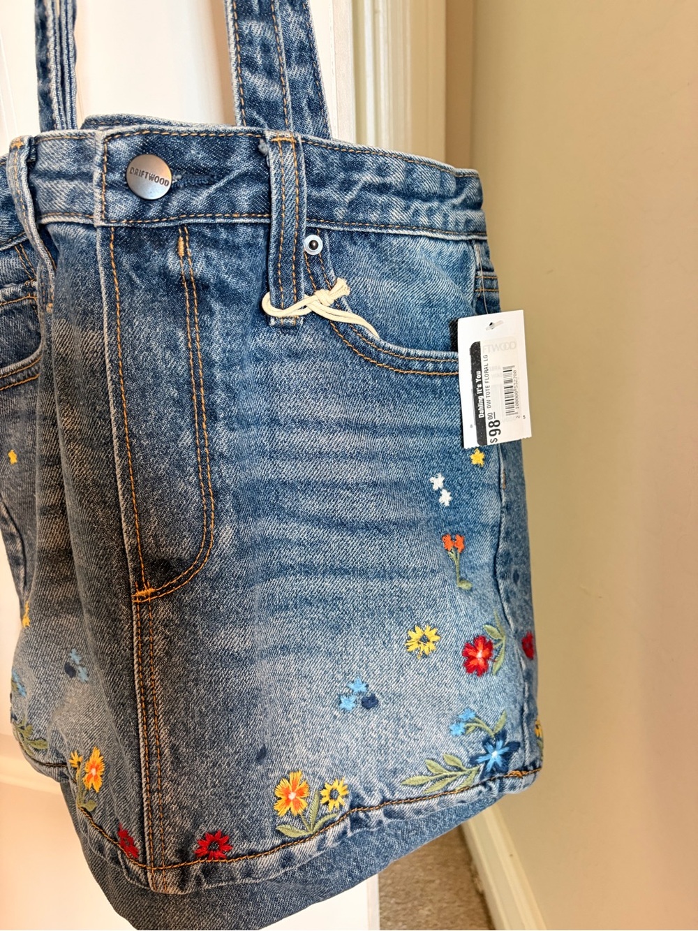 DRIFTWOOD Denim Tote with Multicolor Floral Embroidery - Picture 3 of 3
